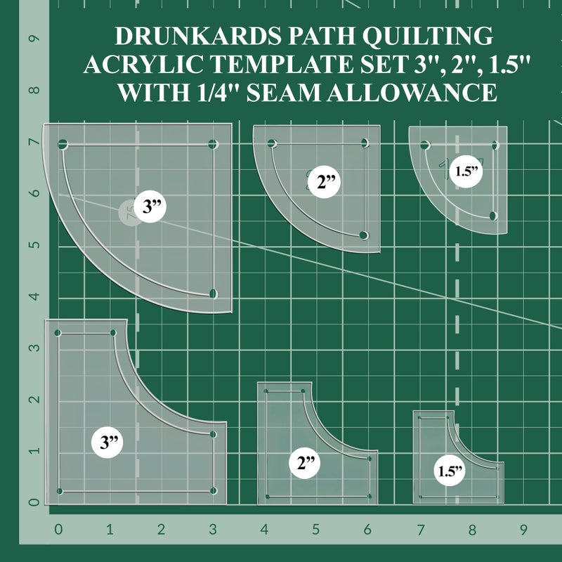 LaserThing Drunkards Path Quilting Acrylic Template Set, 3", 2", 1.5" with 1/4" Seam Allowance - 6 Piece Set - Image 3